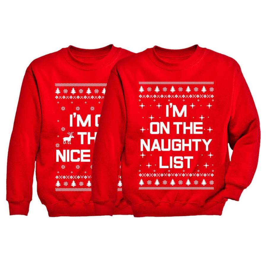 Xmas Nice & Naughty List Ugly Christmas Set Funny Holiday Kids Youth Sweatshirts