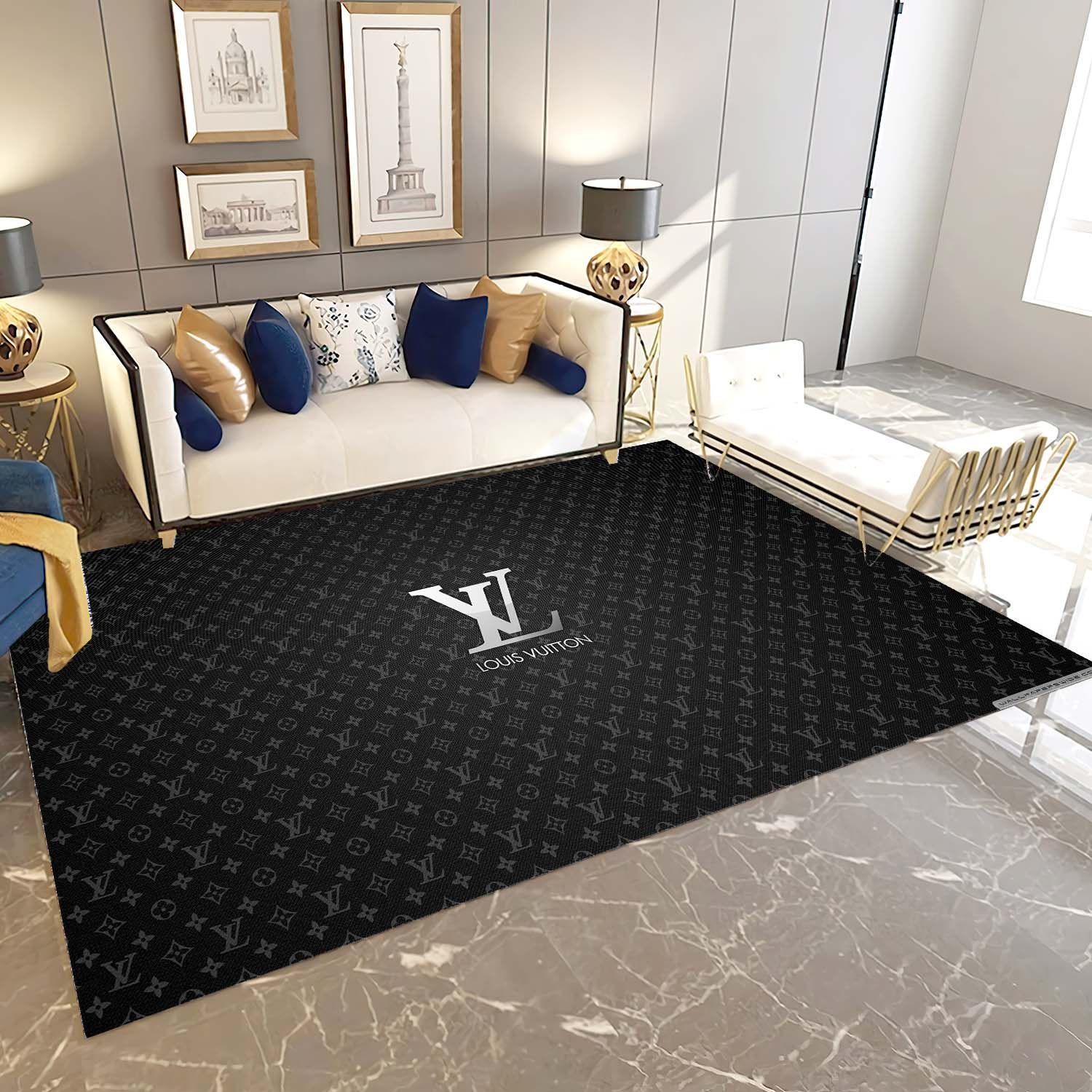 LV Logo Inspired Area Rug, Luxury Hypebeast Living Room Bedroom Carpet, Fashion Brand Floor Decor