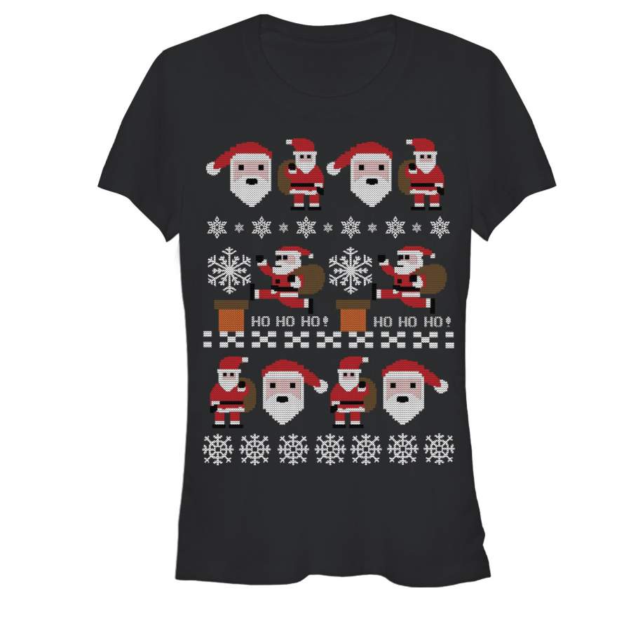 Lost Gods Junior’s Ugly Christmas Santa Adventure  T Shirt Black