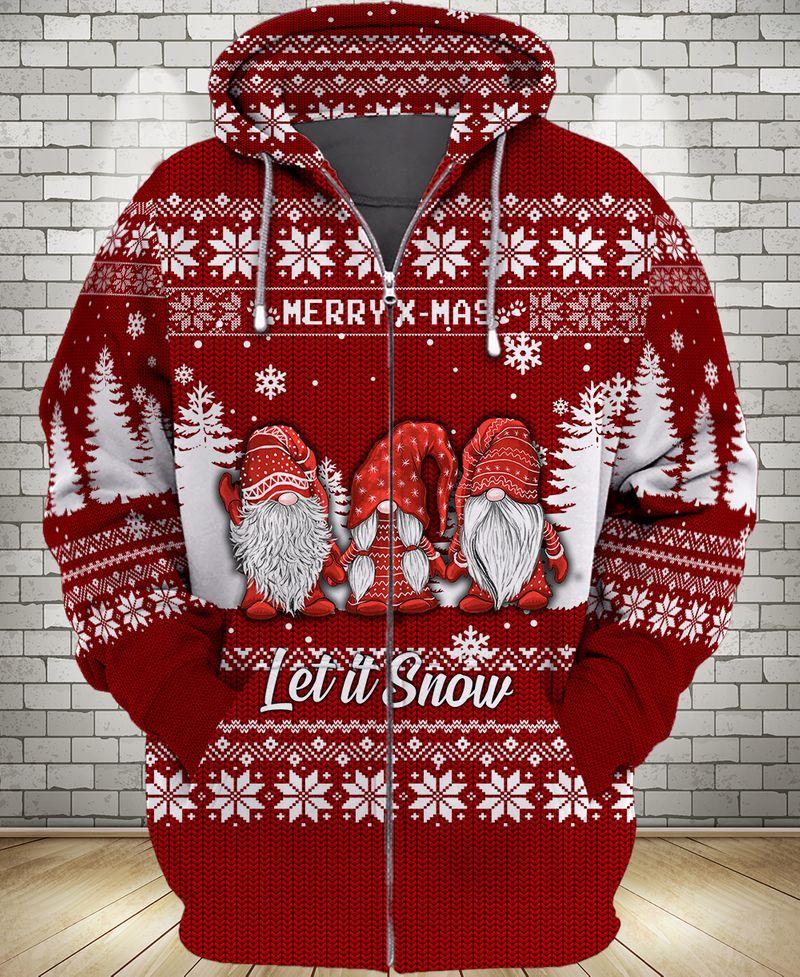 Three Elf Cute With Snow Pattern Is A Gift In Christmas Holiday 3D Zipper Hoodie