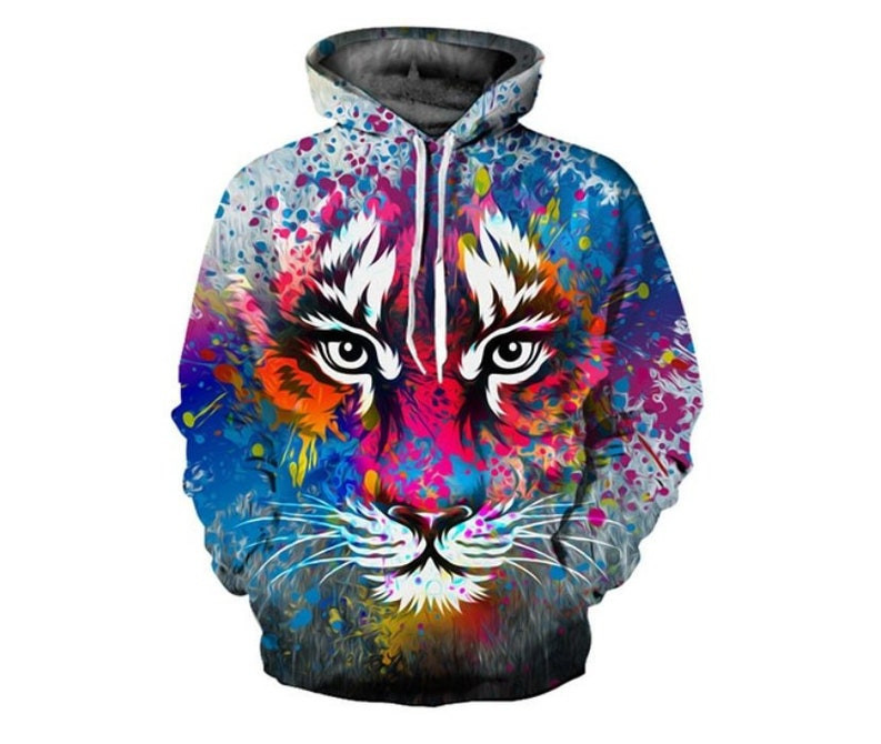 Wild Tiger Paint All Over Print Hoodie Classic Collection Colorful Cool 3D