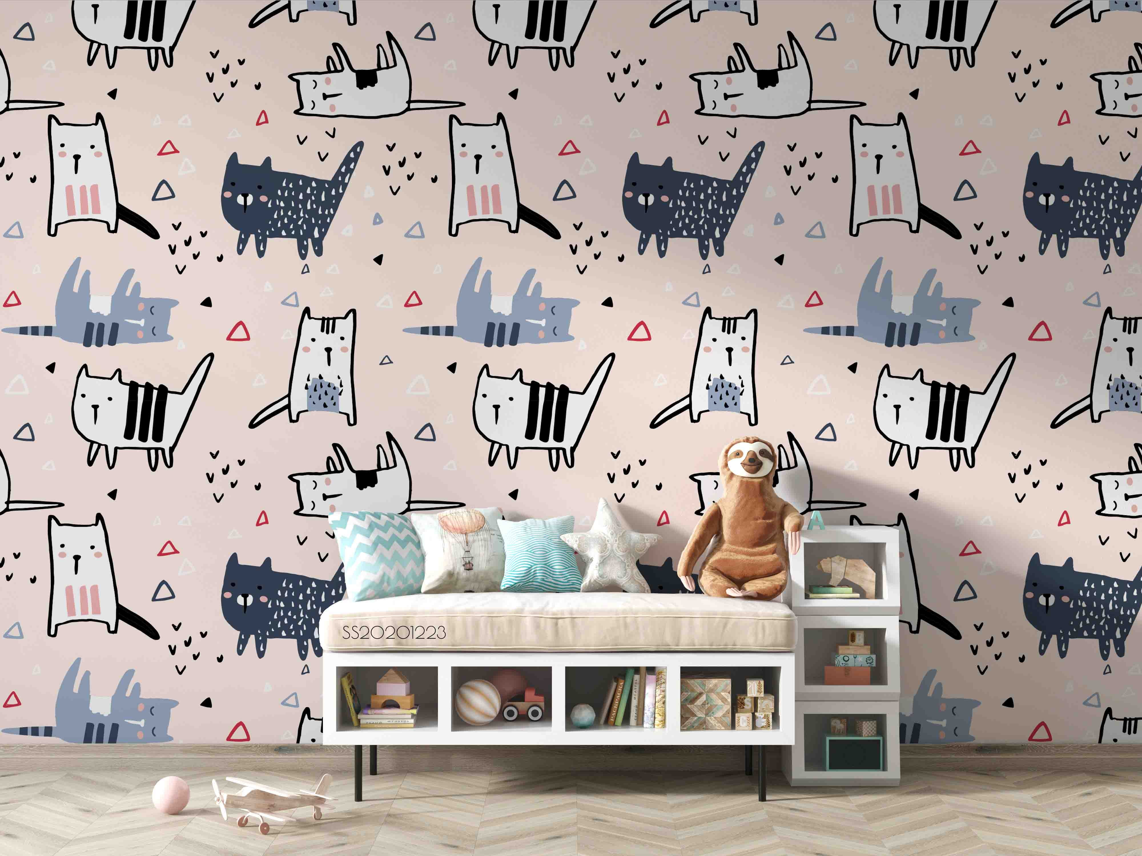 3D Cartoon Animal Cat Wall Mural Wallpaper Lqh 78