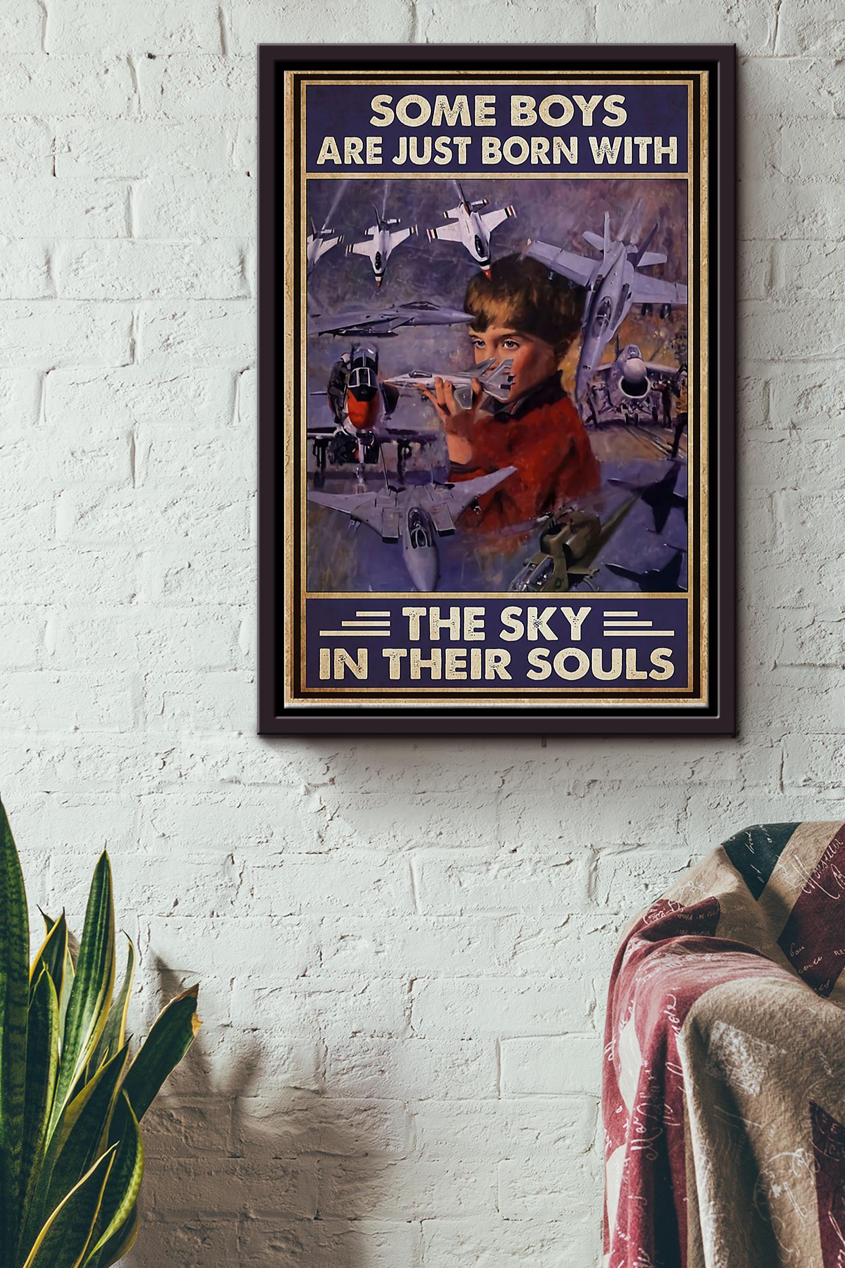 Boys Just Born With Sky In Their Souls Poster – Aviation Knowledge Wall Art – Gift For Flight Engineer Flight Attendants Pilot Framed Matte Canvas