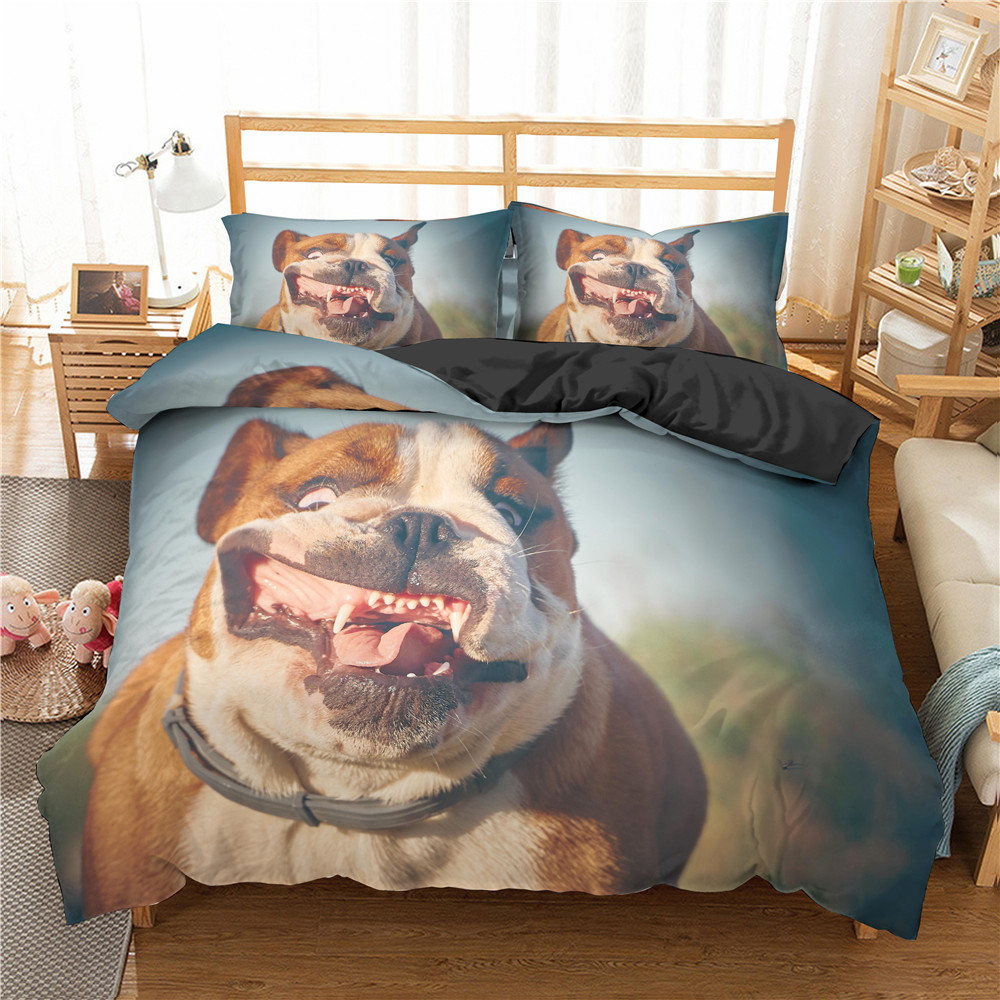 3D Puppy Dog Bedding Set Duvet Cover Queen King Size Lovely Bulldog Bed Set Homequilt Cover Bed Cover