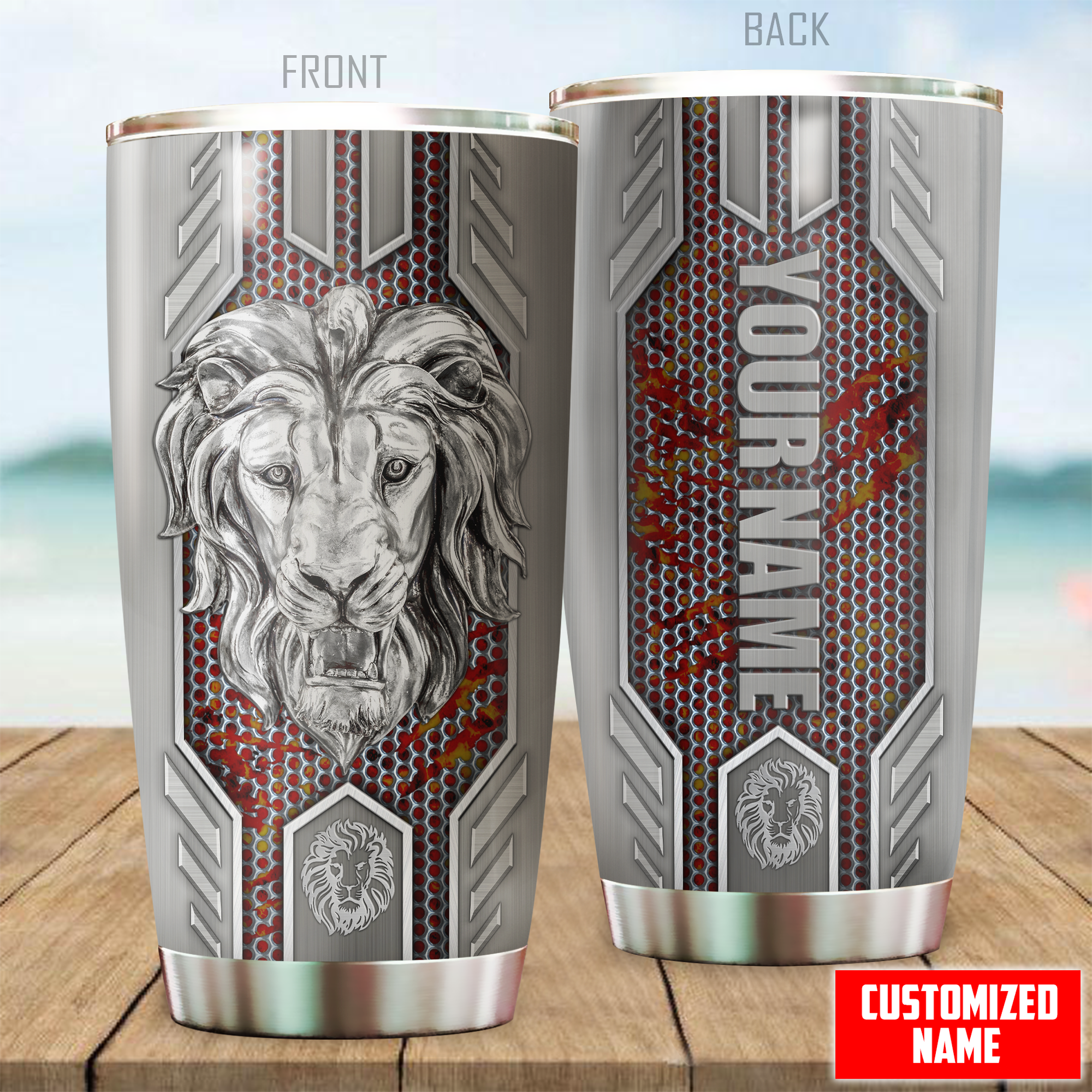 Tmarc Tee Customized Name Lion Stainless Steel Tumbler Pd