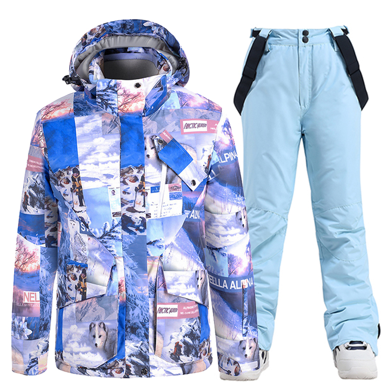 -30 Polar Colorful Ski Suit Man Woman Outdoor Winter Warm Ice Wear Snow Suit Waterproof Costume Snowboard Set Ski Clothes Jacket alx