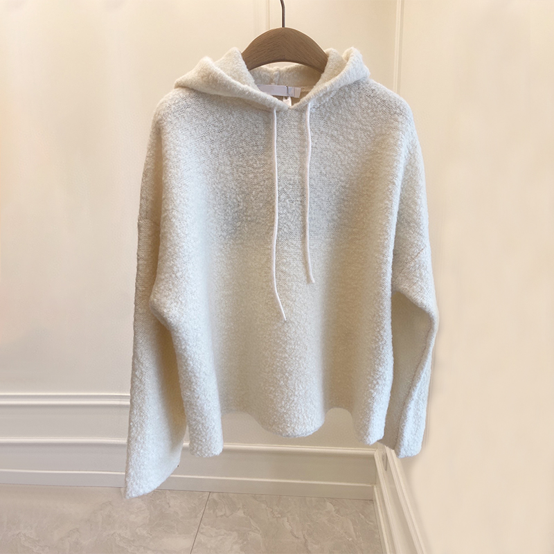 Autumn and winter new 100% cashmere Hoodie women’s loose lazy wind Pullover Sweater hooded bottomed Hoodie long sleeve alx