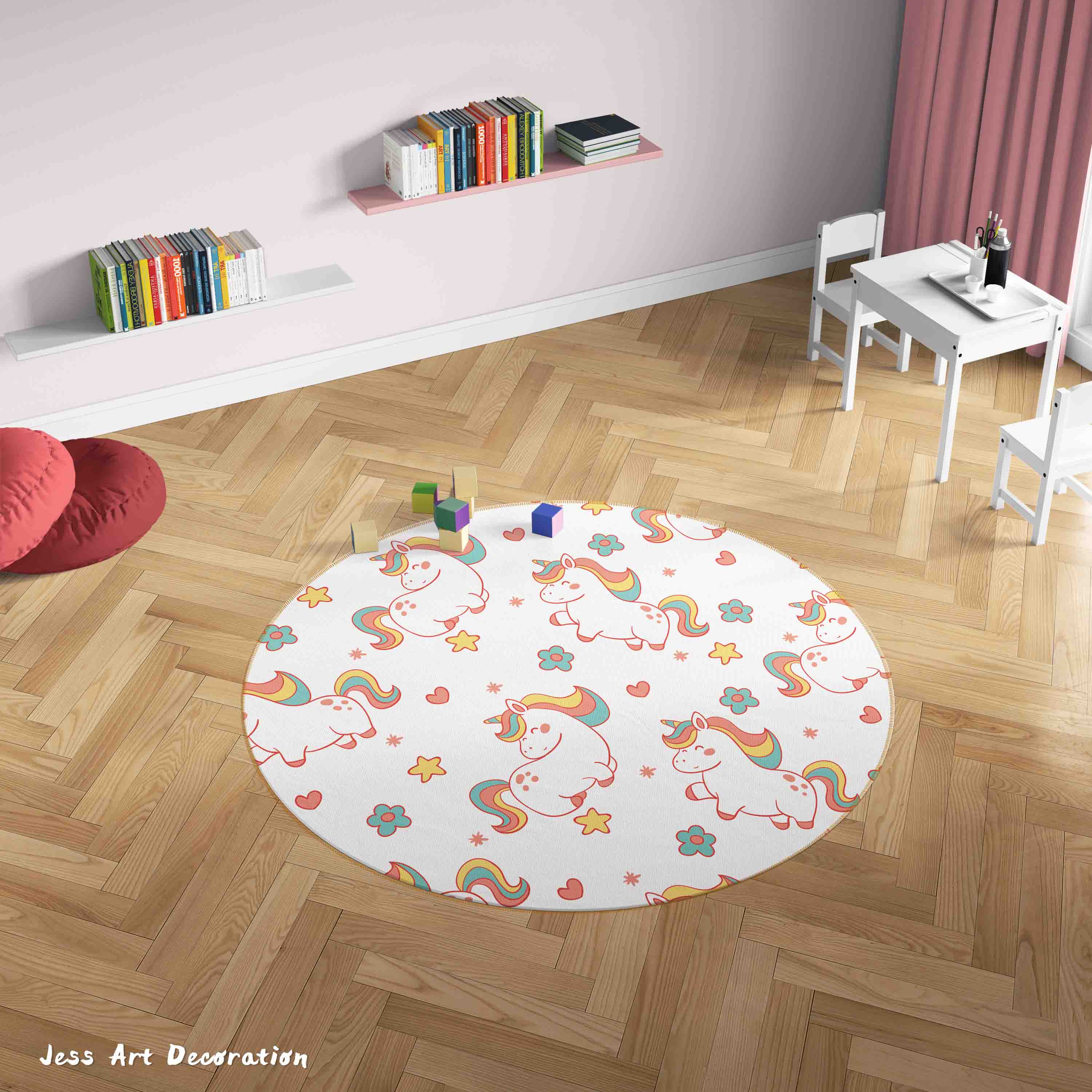 3D Cartoon Animal Unicorn Kids Non-Slip Round Rug Mat 46