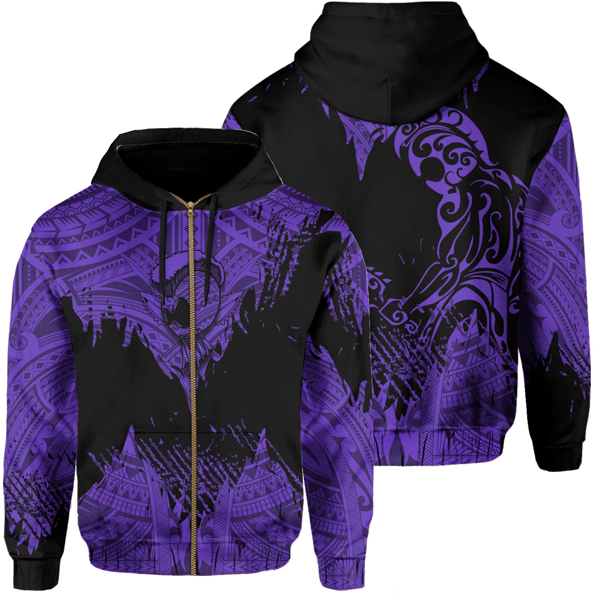 Hawaii Polynesian Warrior Ikaika Hoodie Zip – Benjamin Style – Purple – AH – J6