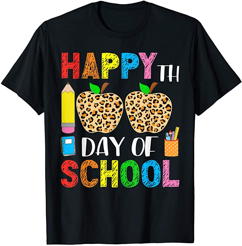 100 Days Of School Leopard Print Teacher And Student T-Shirt