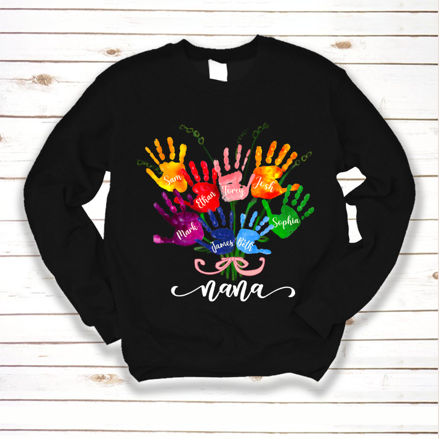 Nana And Grandkids Flower Colorful Hands Sweatshirt