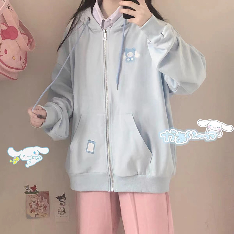 Cardigan Hoodie Spring Autumn Kawaii Anime Cartoon Zip Up Hoodie Woman Harajuku Streetwear Loose Long Sleeve Sweatshirts Femme alx