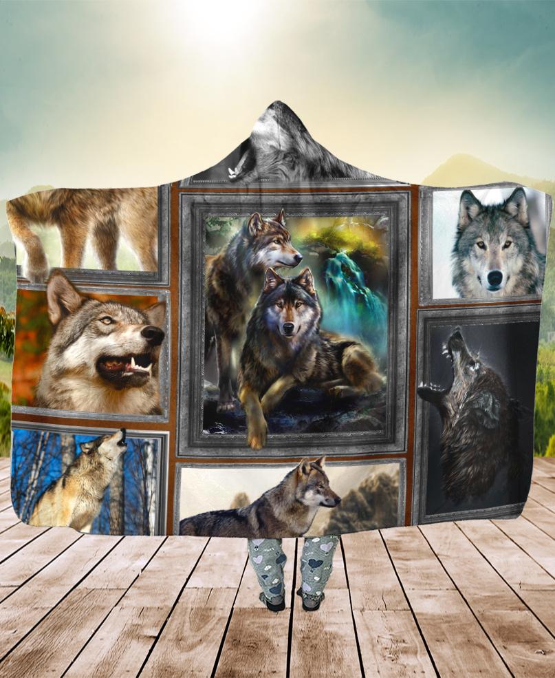 Welcomenative Native Wolf Flock Hooded Blanket, All Over Print, Native American