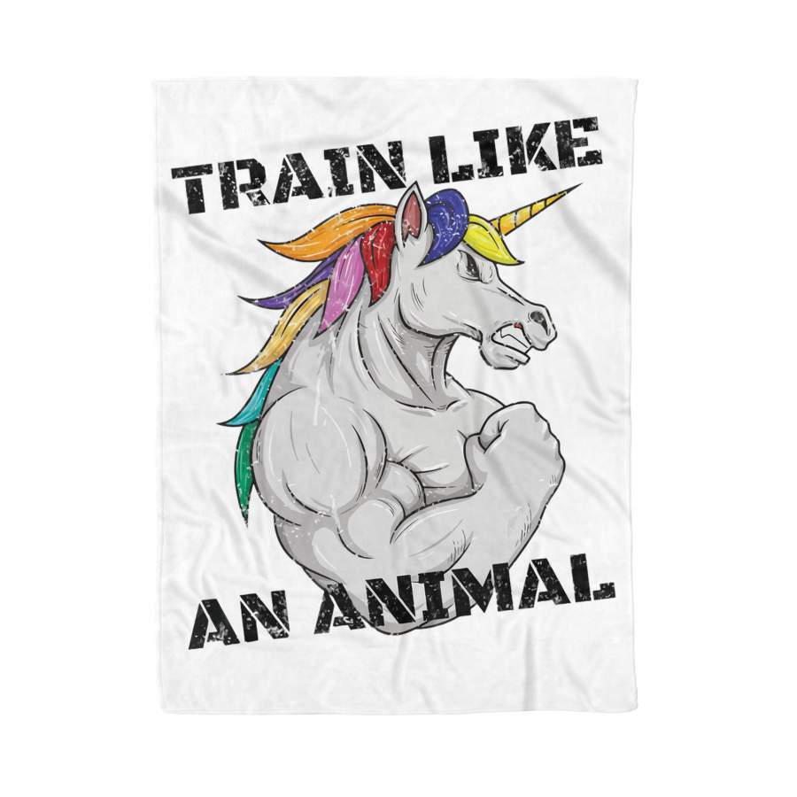 Vintage Train Like An Animal Unicorn Weightlifting Fitness – Fleece Blanket