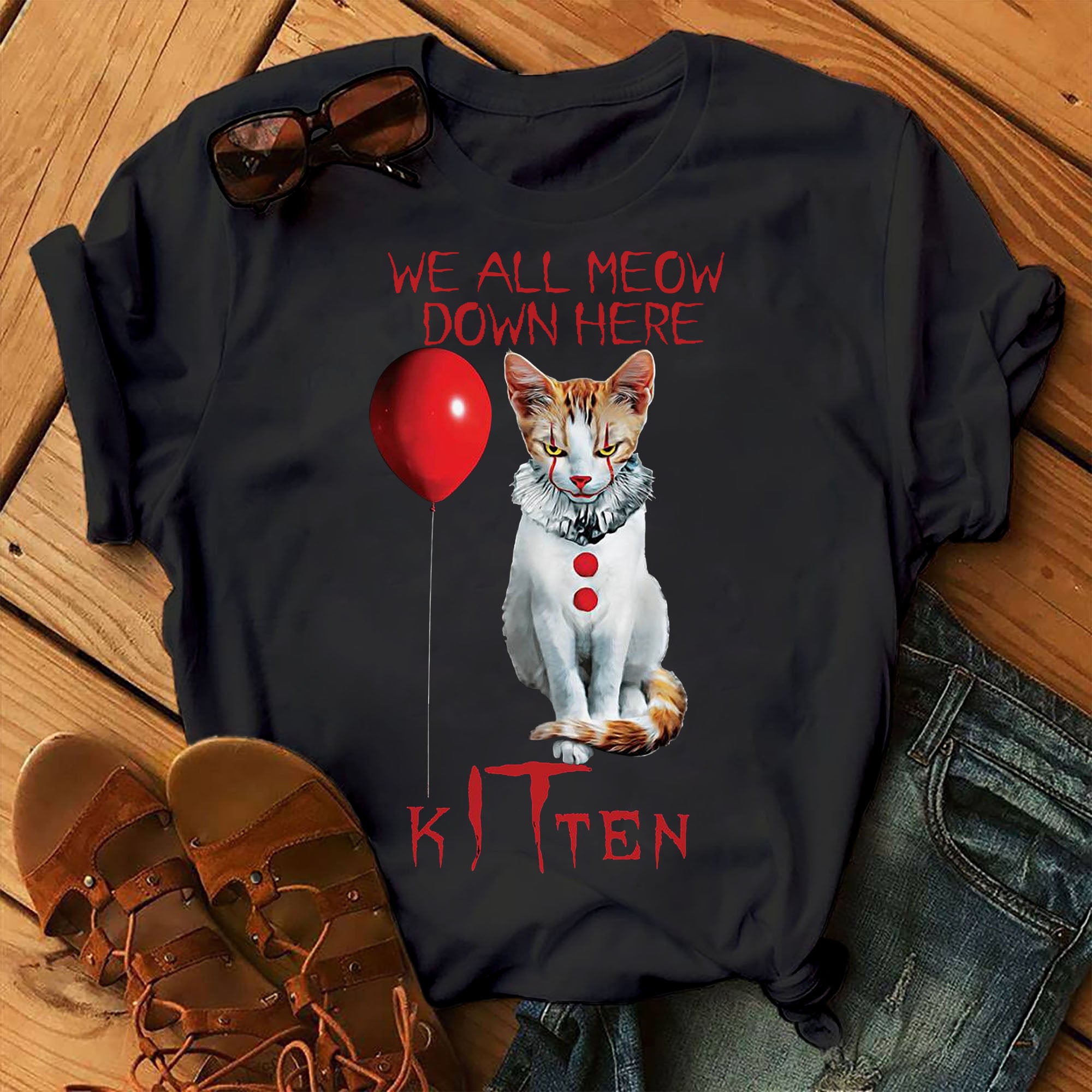 We All Meow Down Here kITten Cat  Halloween Costume Graphic Unisex T Shirt, Sweatshirt, Hoodie Size S – 5XL