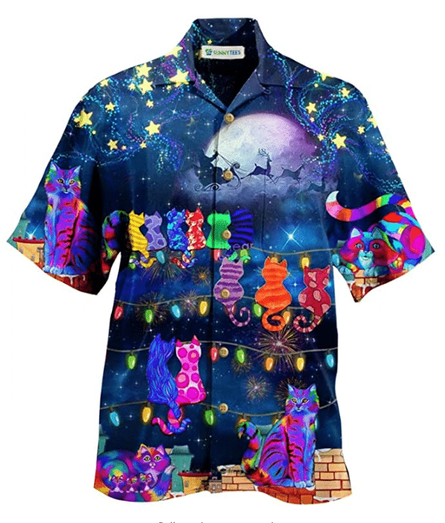 Christmas Hawaii The Jolly Cats On Roofs Button Up Shirt For Men Ha36401