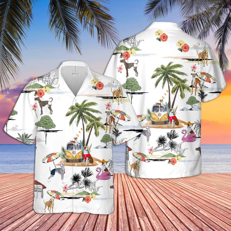 Unisex Italian Greyhound Beach Hawaii Print Aloha Short Sleeve Casual Shirt Ha14797