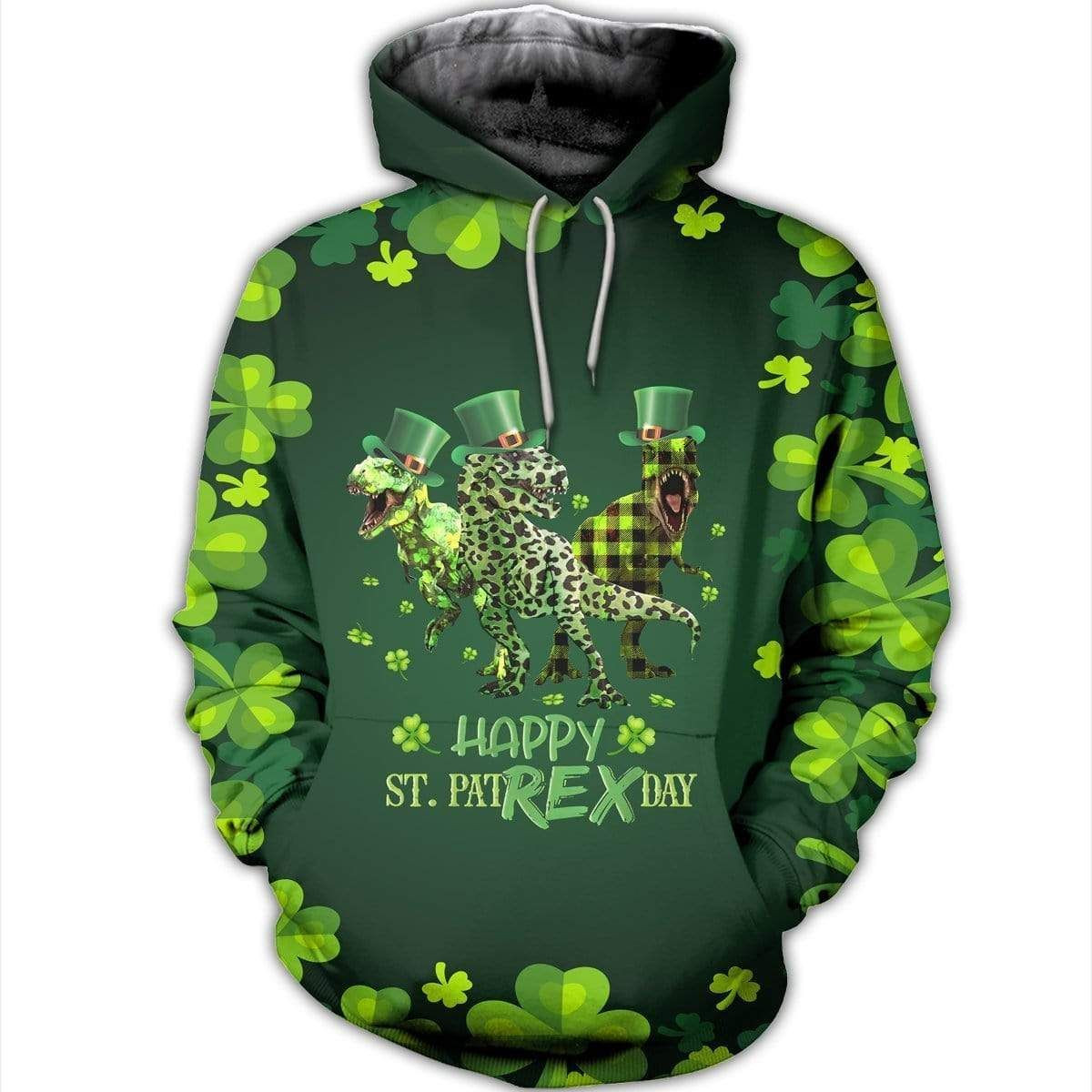 Irish T-Rex Happy St Patricks Day Dinosaur Hoodie 3D All Over Print DH