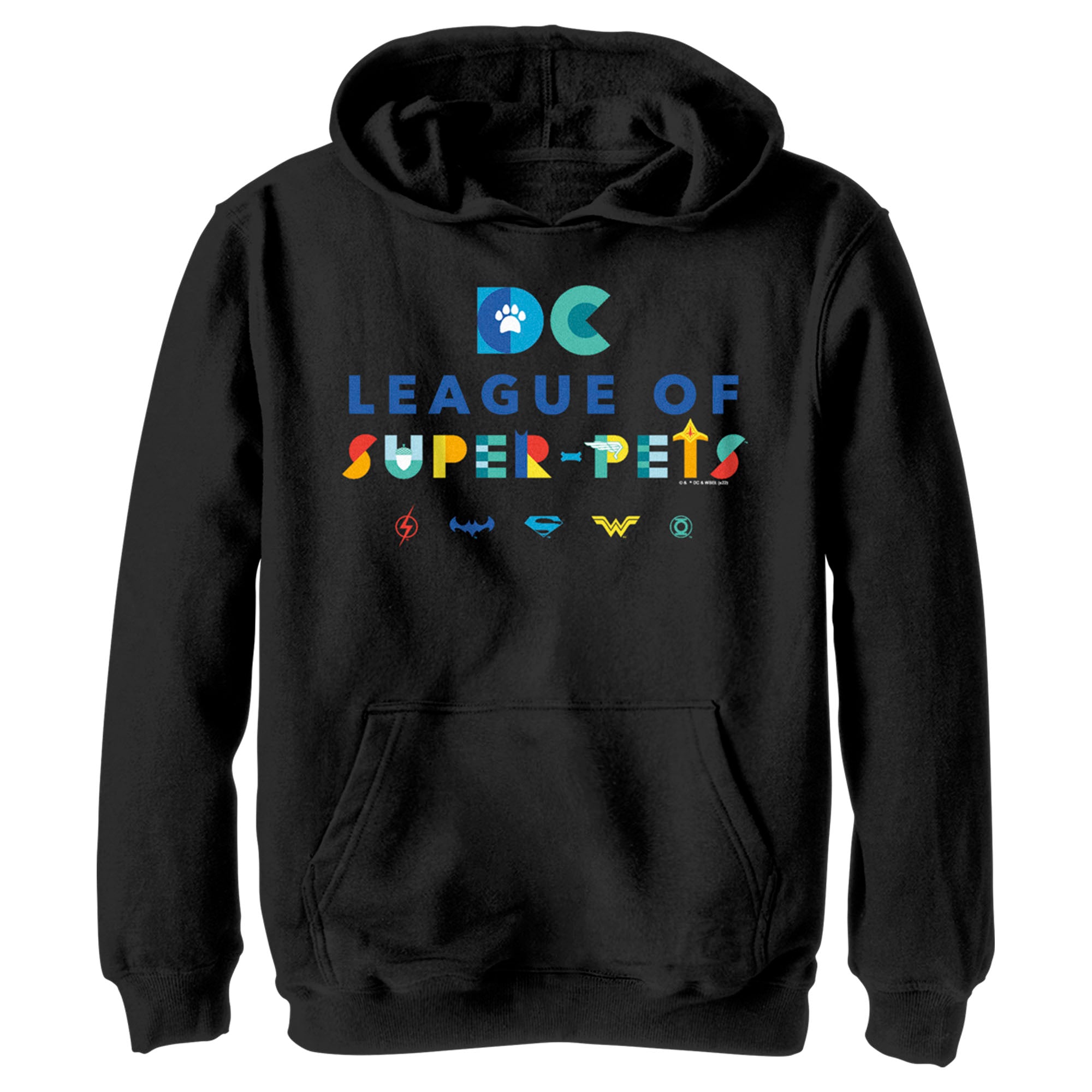 Boy’S Dc League Of Super-Pets Colorful Hero Logos Pull Over Hoodie