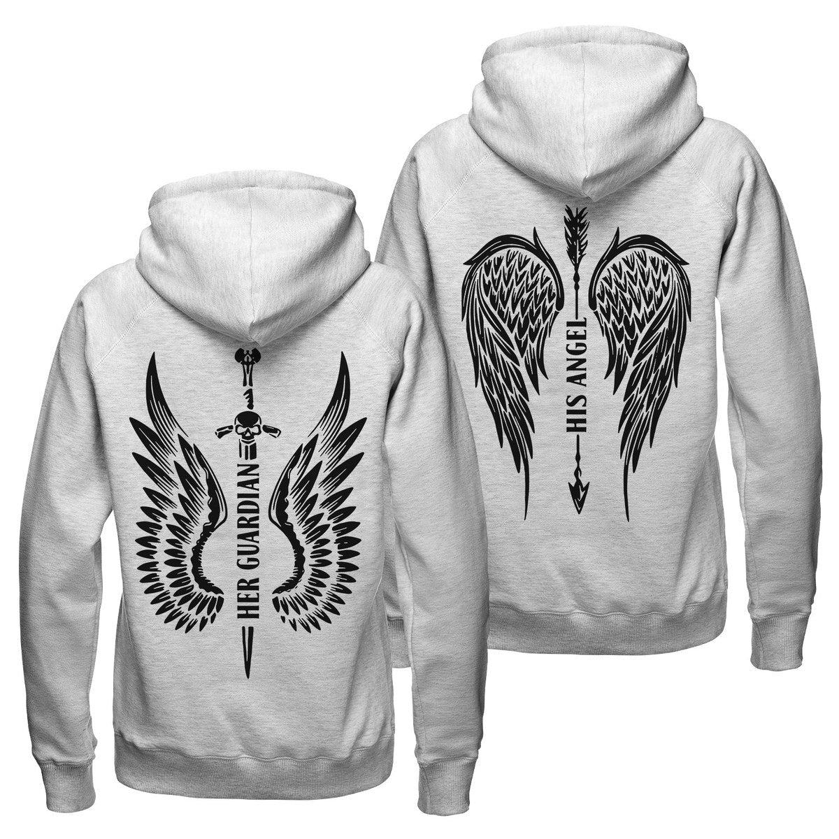 Her Guardian His Angel Couple Hoodie, His And Her Hoodie, Matching Couple Hoodie, Unisex Couple Hoodie, Gifts For Husband Wife Boyfriend Girlfriend