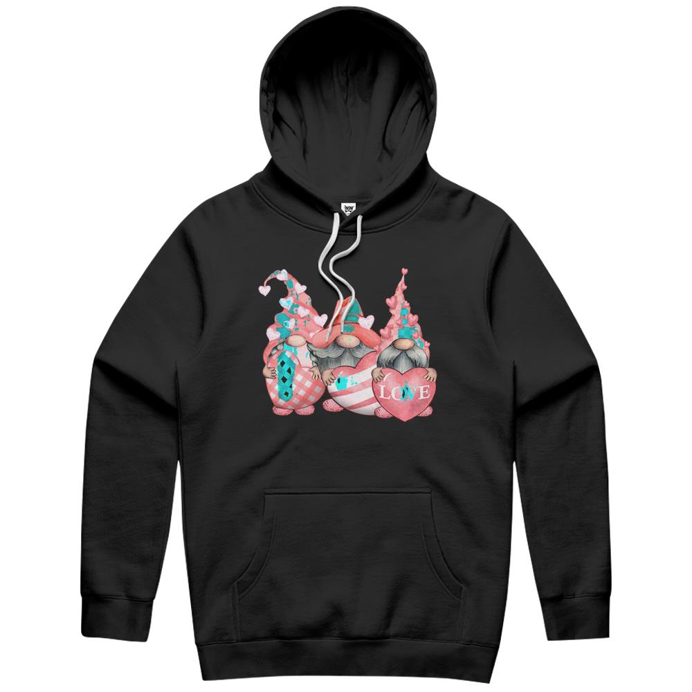 Happy Valentines Day Tomte Three Pink Hearts Garden Gnomes Hoodie