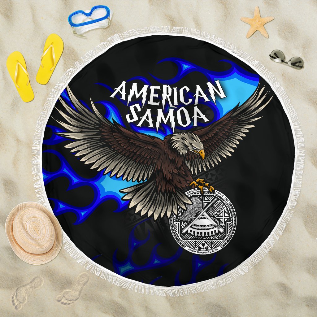 American Samoa Polynesian Beach Blanket – Eagle With Flame Blue – BN12