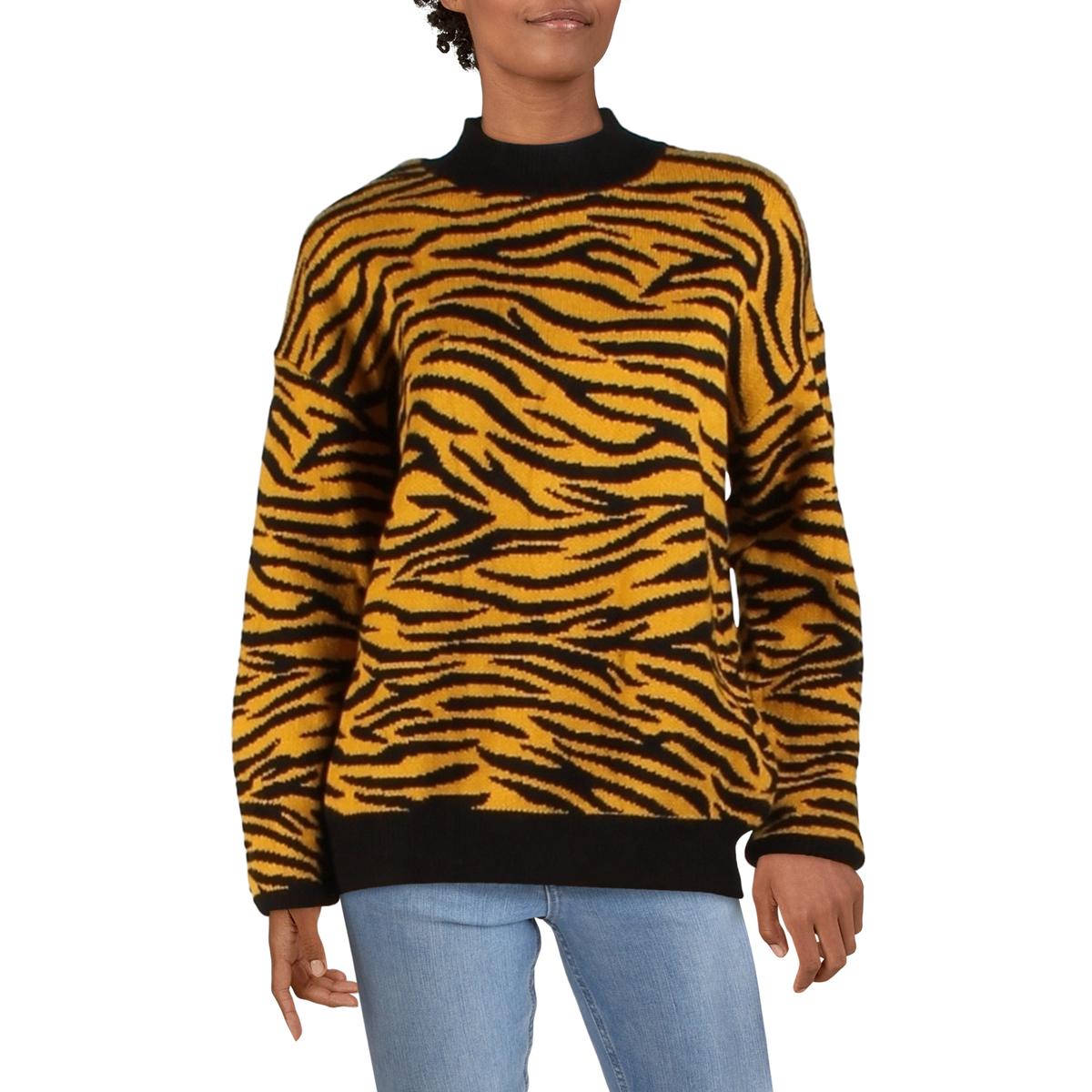 Womens Animal Print Mock Neck Sweater