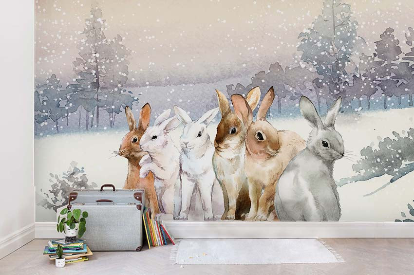 3D Rabbit Snow Mountain Wall Mural Wallpaper 130