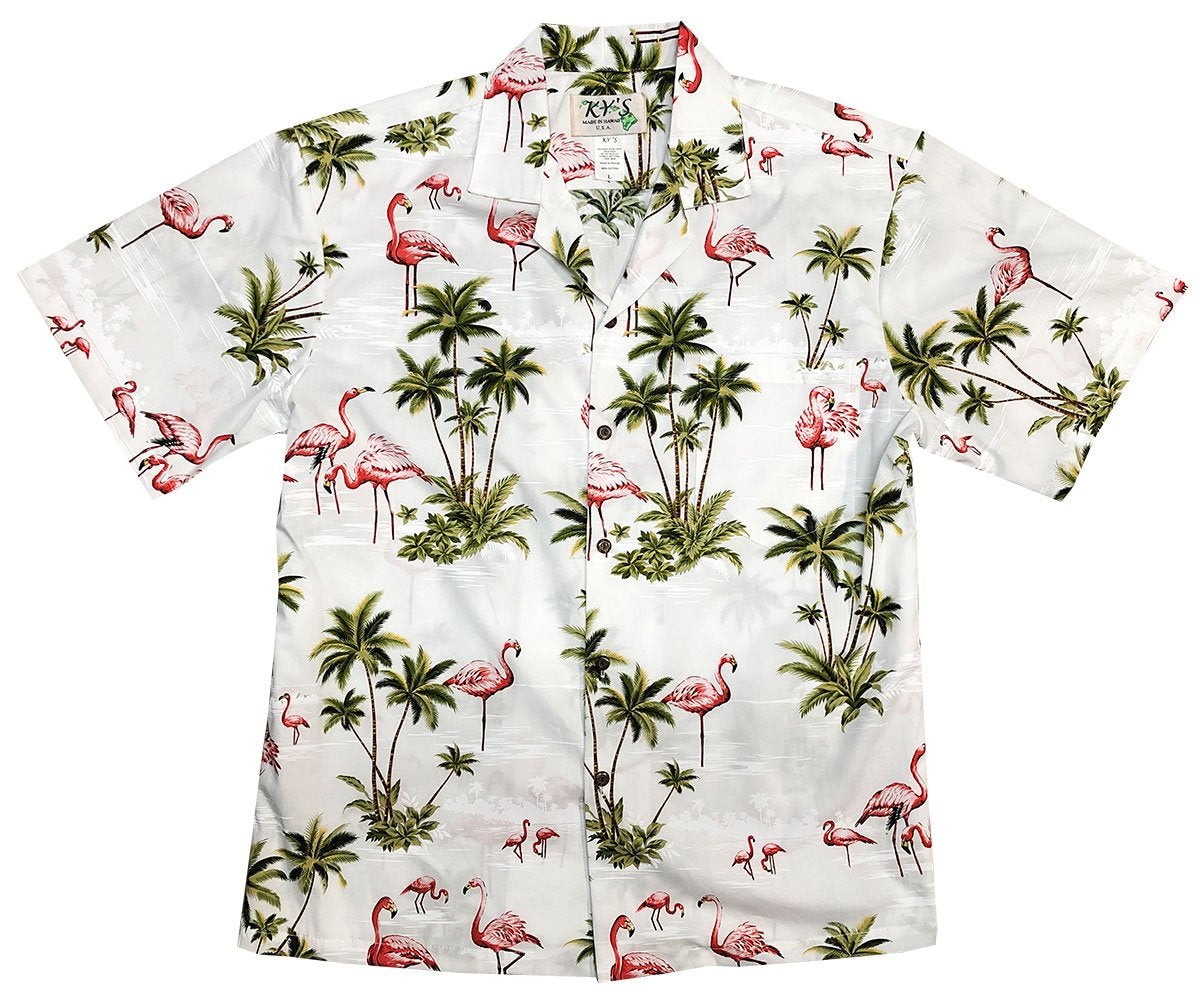 Flamingo Island White Hawaii Summer Shirt Ha10996