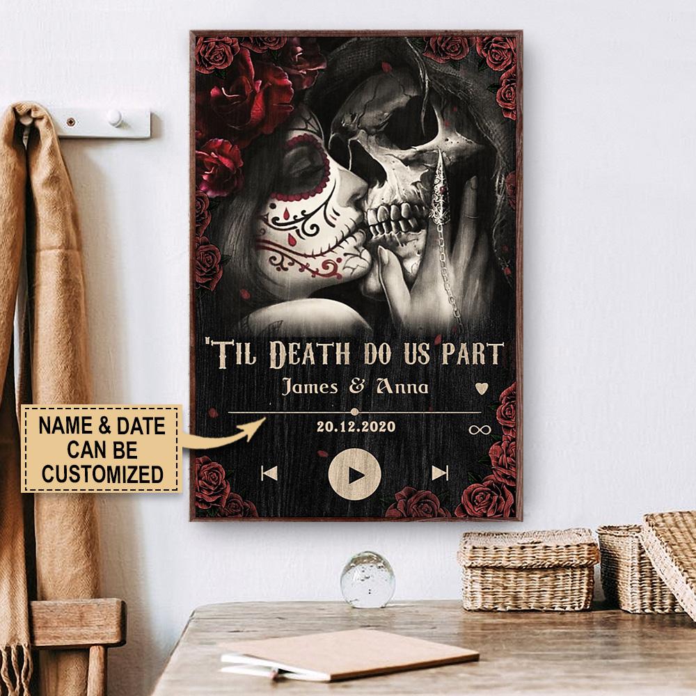 Personalized Canvas, Custom Canvas Prints Music Skeleton Couple ‘Till Apart Poster Print, Canvas Poster Wall Art, Canvas Print Wall Decor