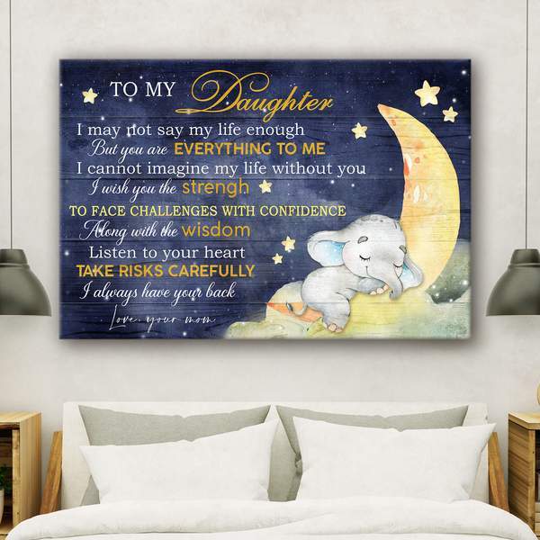 To Daughter – Baby Elephant – I Always Have Your Back – Family Landscape Canvas Print – Poster And Canvas Art Wall Decor