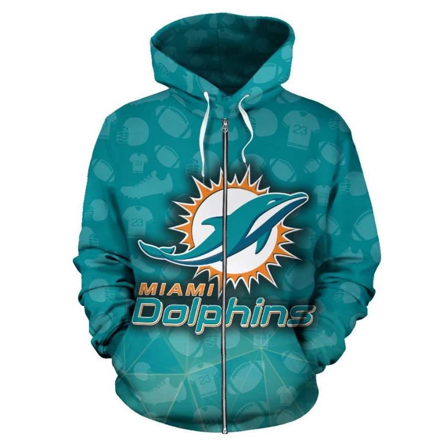 Miami Dolphins Zip-up Hoodie All Over Print