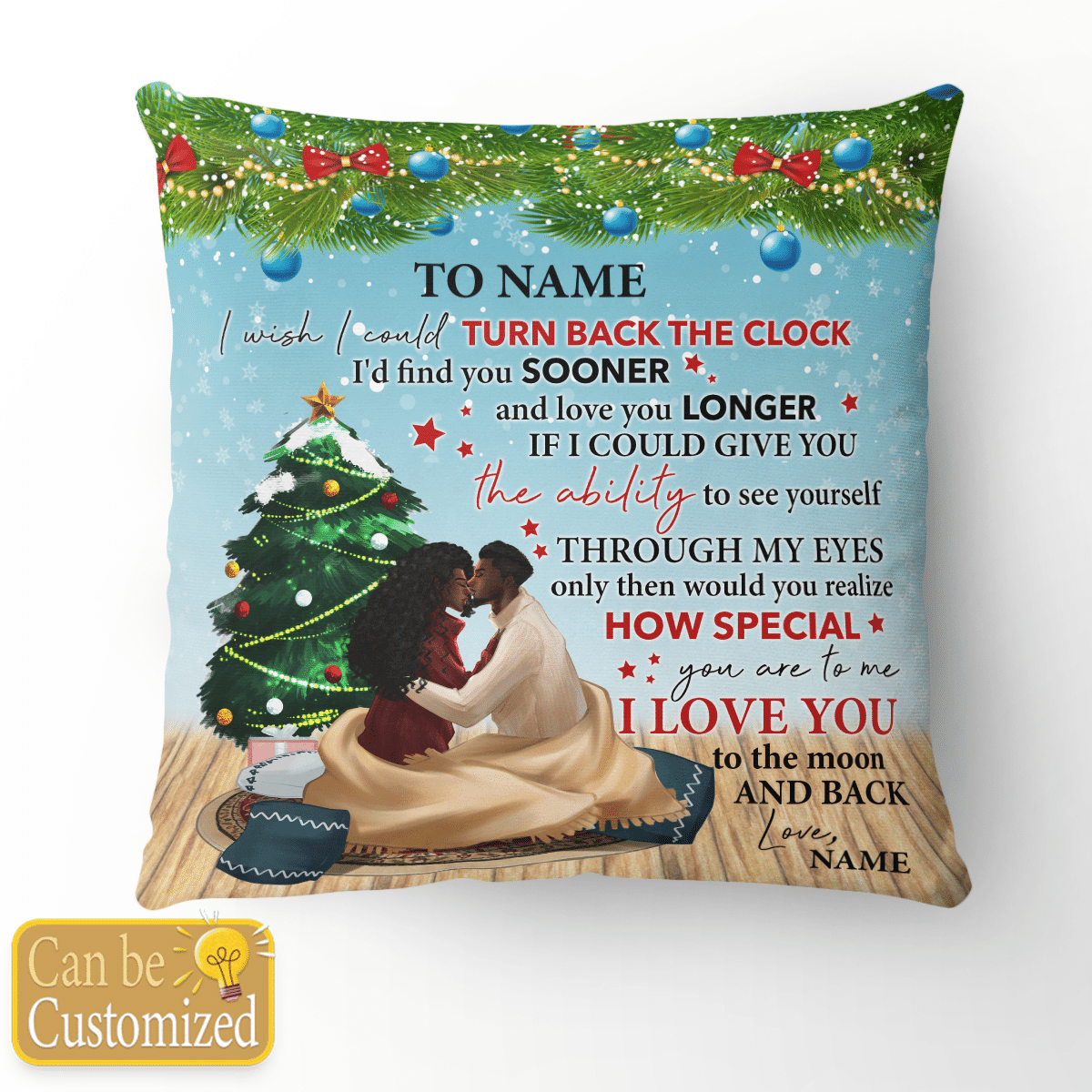 Personalized Christmas Pillow Case Cover For Black Couple Pillow I Wish I Could Turn Back The Clock Pillow Custom Name
