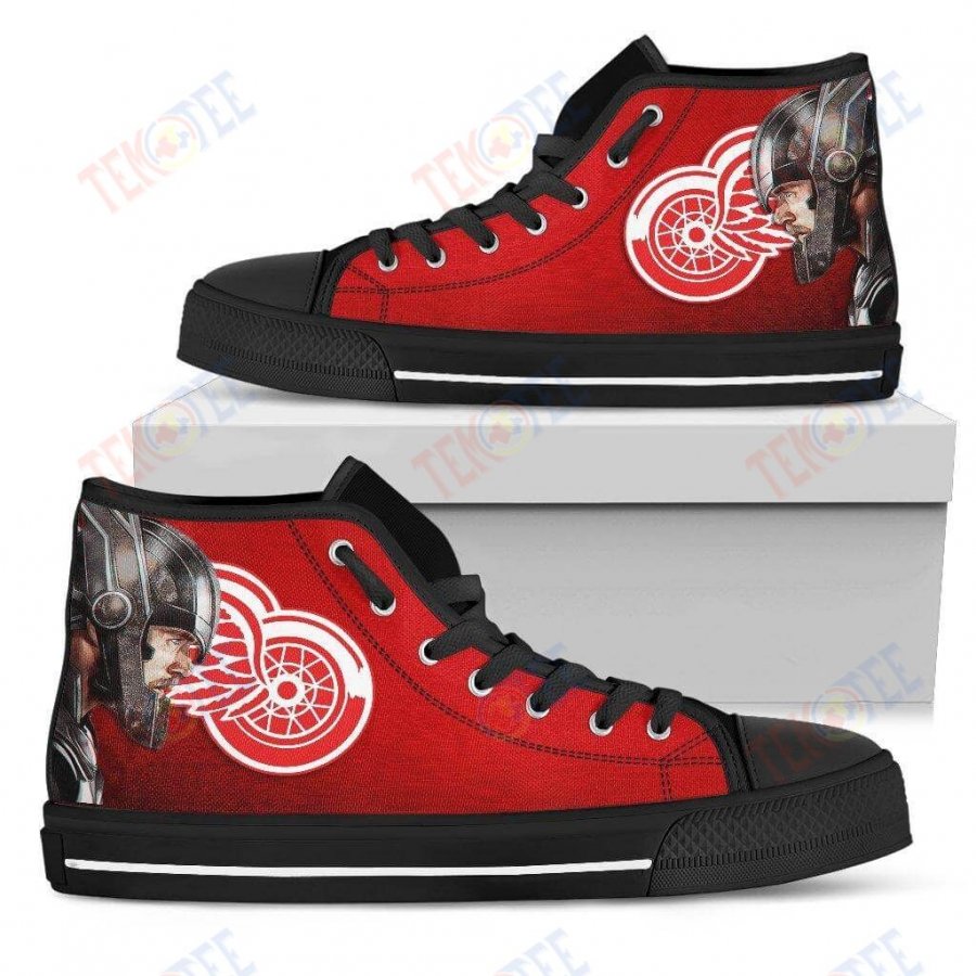 Mens Womens Detroit Red Wings High Top Shoes Thor Head Beside Shoes TMT725