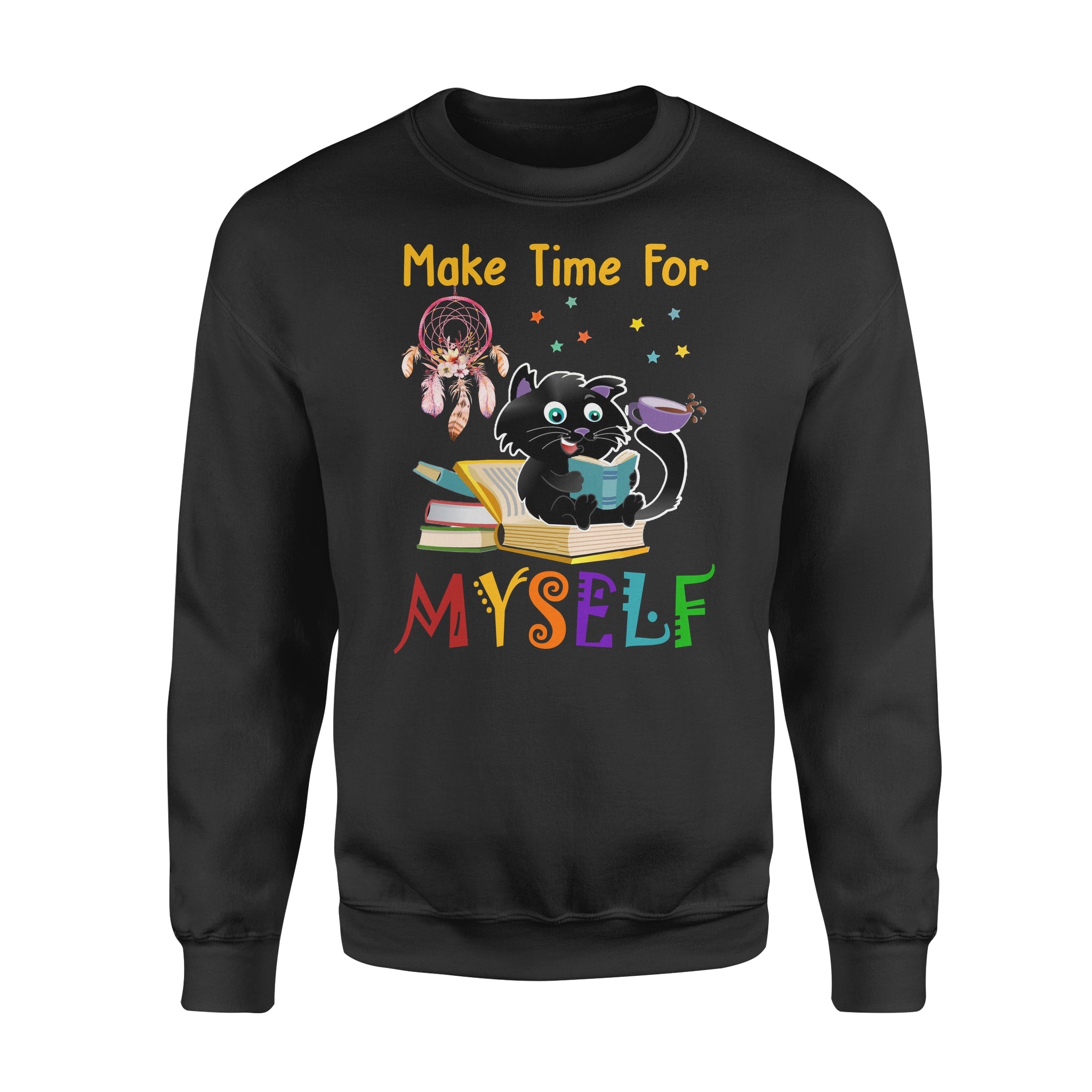 Make Time For Myself Black Cat Dreamcatcher Coffee Books Boho Lover – Standard Crew Neck Sweatshirt