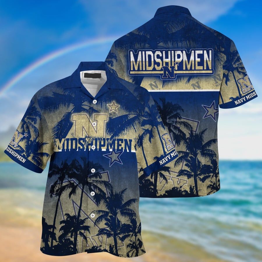 NCCA Navy Midshipmen Coconut Tree Hawaiian Shirt