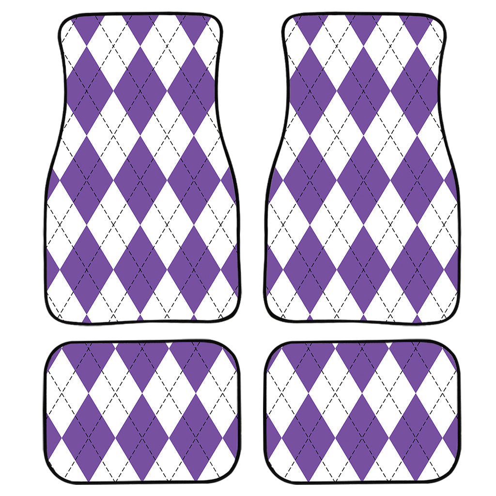 White And Purple Argyle Pattern Print Front And Back Car Floor Mats, Front Car Mat