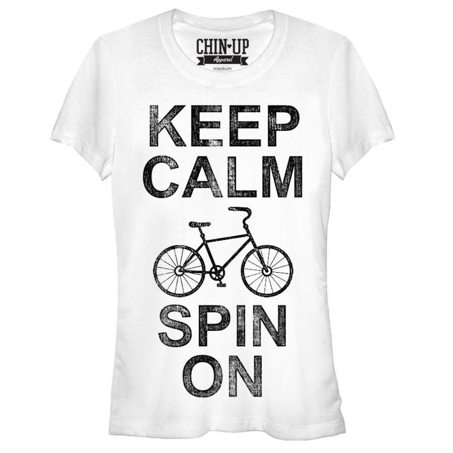 CHIN UP Junior’s Keep Calm Spin On  T Shirt White