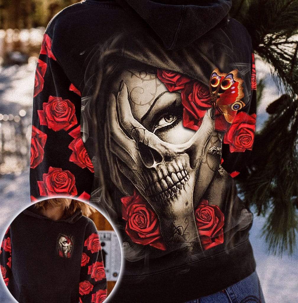 Skull Girl Rose Hoodie #Kv