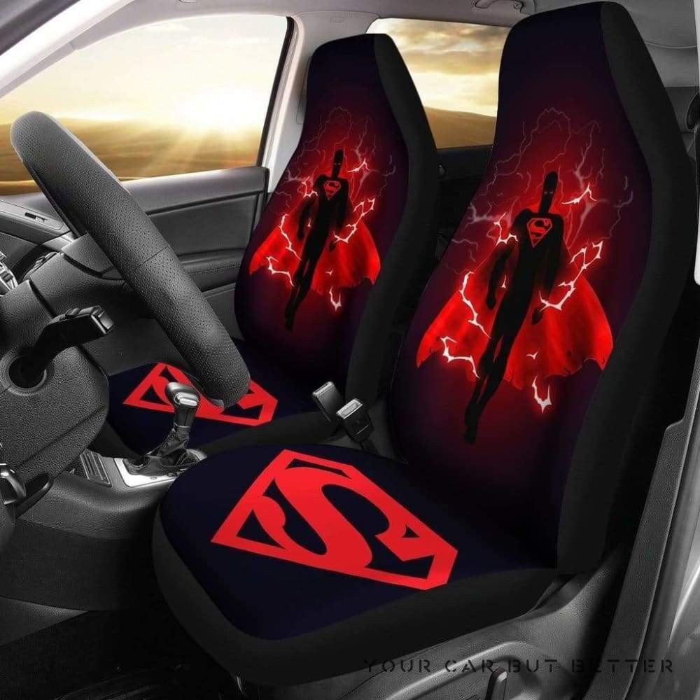 Superman Logo Car Seat Cover – Seat Covers With Leather Pattern Print Will Get 2 Pcs