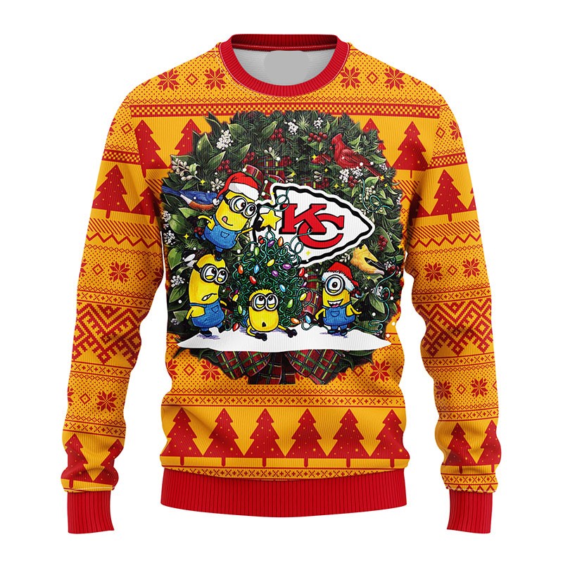 Kansas City Chiefs Sweatshirt Minions Christmas Wreath Kansas City Chiefs Sweatshirt Yellow Red Unisex Adults New Release