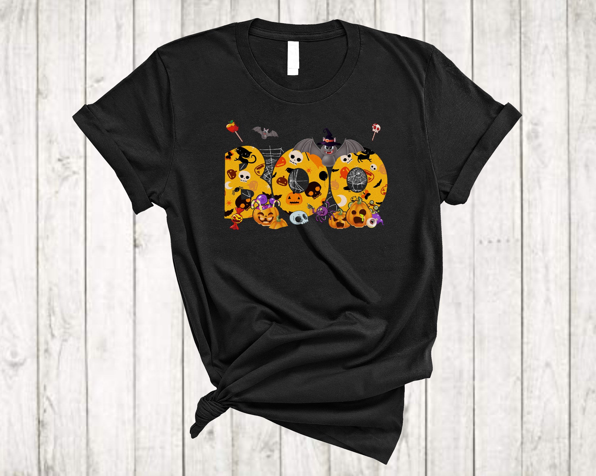 Boo Cute Halloween Costume Boo Ghost Witch Hanging Bat Pumpkin Candy Lover Gifts T-Shirt