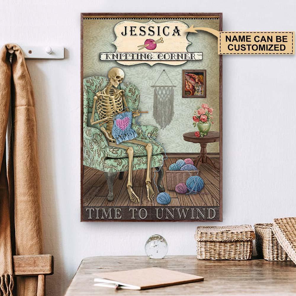 Aeticon Gifts Personalized Knitting Corner Skeleton Canvas Mom Dad Gift Home Decor