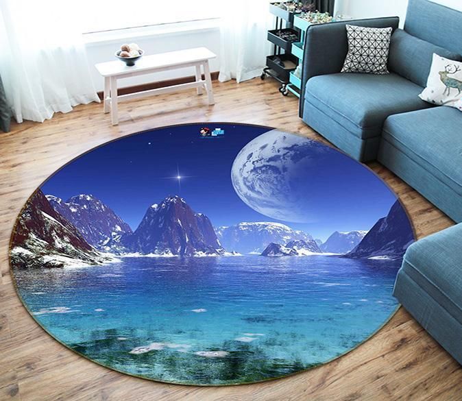 3D Blue Lake Mountains 108 Round Rug – Round Carpet Home Decor