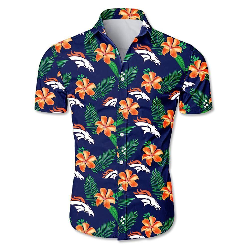 Beach Shirt Denver Broncos Tropical Flower Hawaiian Shirt White Men Women Beach Wear Short Sleeve Hawaii Shirt