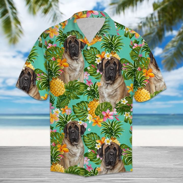 Tropical Pineapple English Mastiff Hawaiian Shirt Summer Button Up For Men, Women, Couple