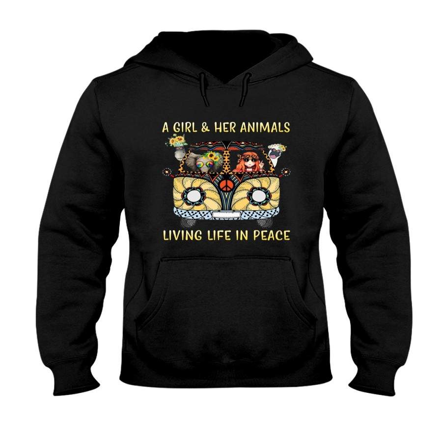 A Girl And Her Animals Living Life In Peace Hoodie