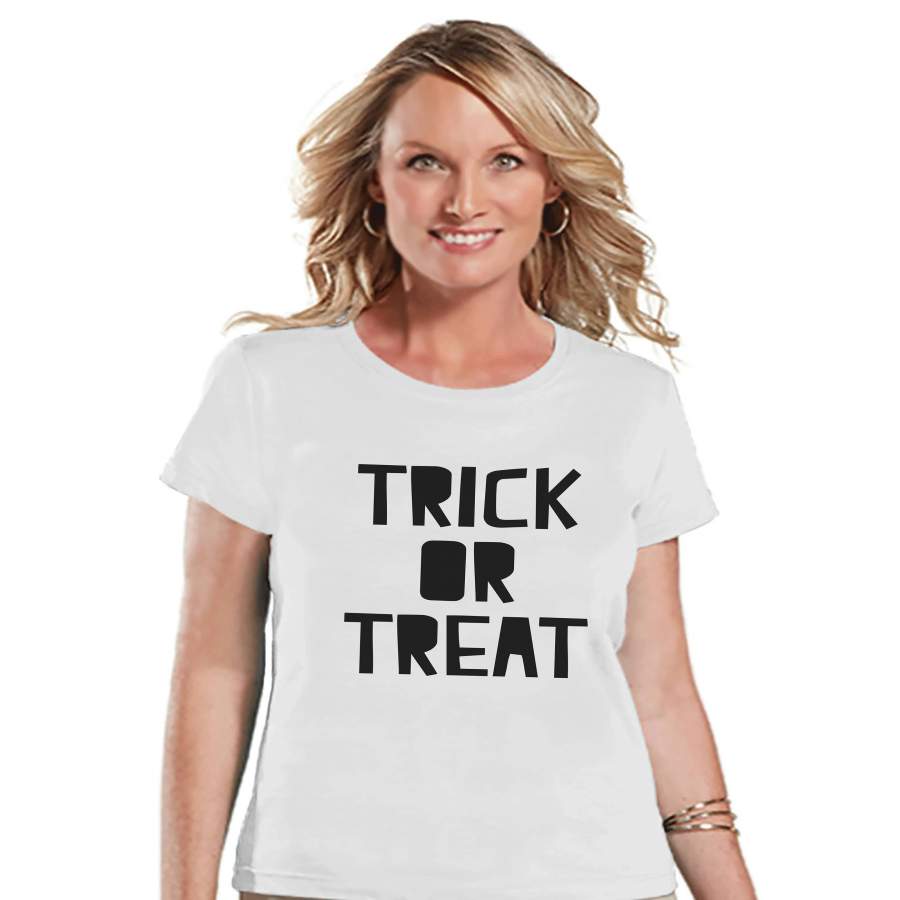 Women's Halloween Shirt - Trick or Treat Halloween Shirt - Ladies Halloween Party Shirt - Adult Halloween Costumes - White Halloween Shirt x Halloween costumes 2024