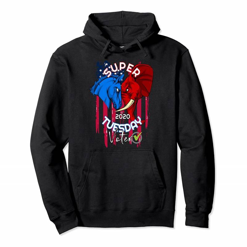 Super Tuesday US Flag Donkey Elephant Battle for Voters Pullover Hoodie, T-Shirt, Sweatshirt, Tank Top, Racerback, Dolman