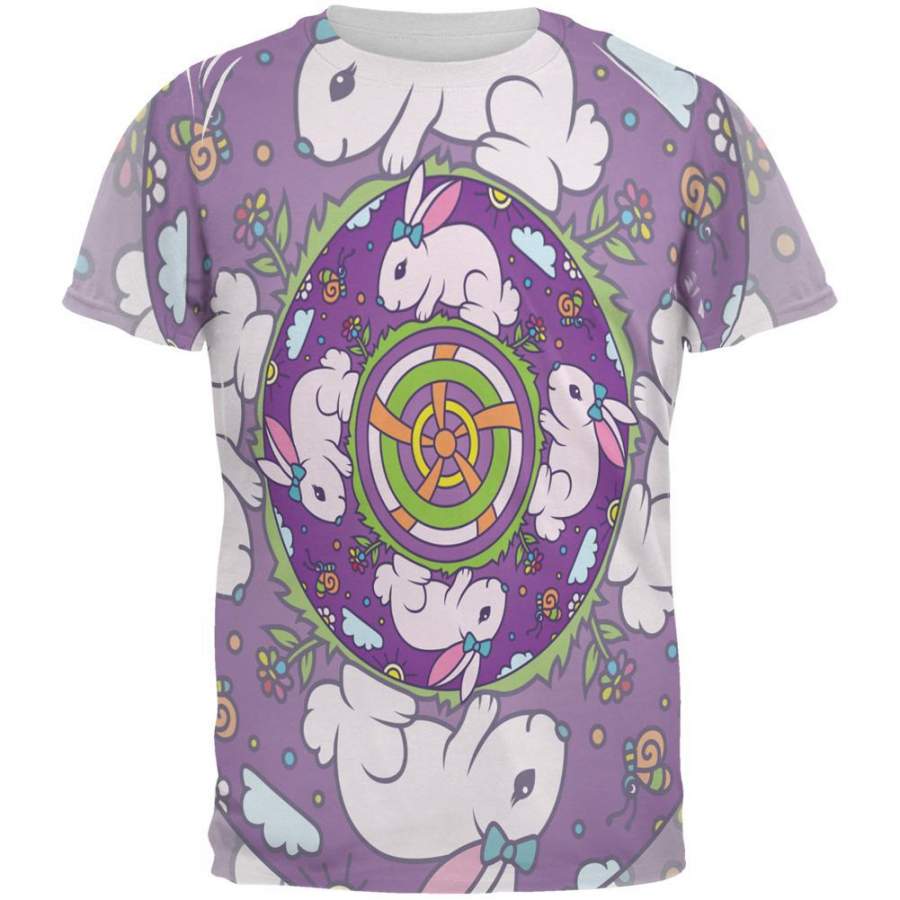 Mandala Trippy Stained Glass Easter Bunny All Over Mens T Shirt